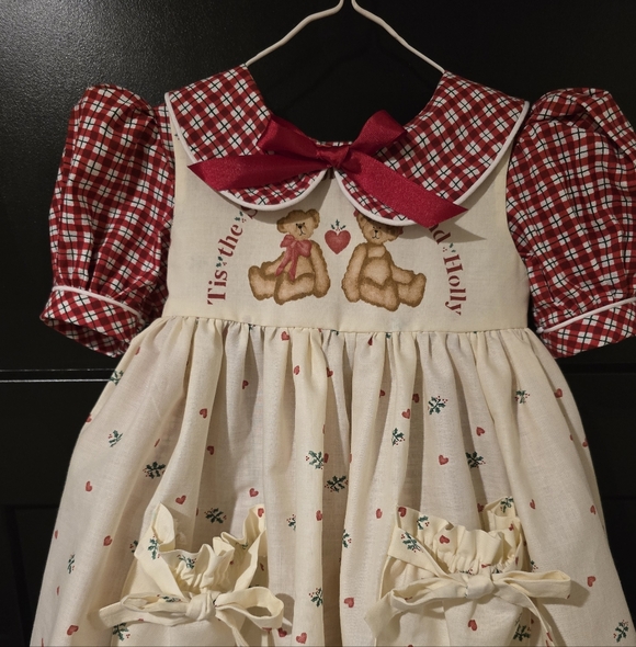 Daisy Kingdom vintage fabric/new dress Charming Red & Cream Kids Christmas Dress - Picture 2 of 11